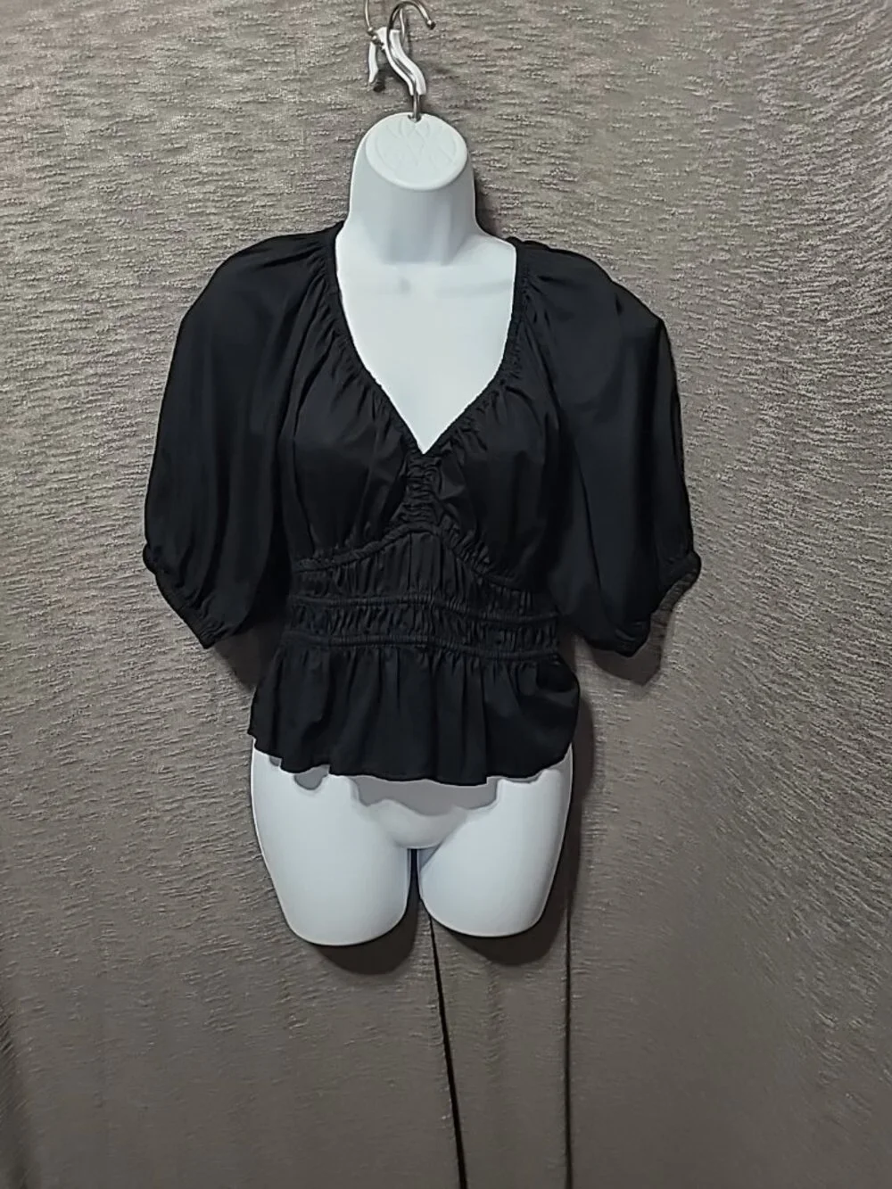 Old Navy‎ Top S Black Puff Sleeve Baby Doll Peplum Elastic Waist Y2K Style